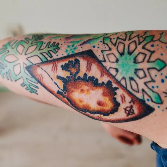 Tatuagem colorida detalhada no braço